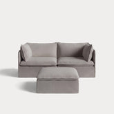 Modular Outdoor Washable 2-Seater + Ottoman | Nano Slubweave in Haze Gray