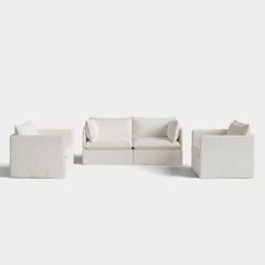 Modular Outdoor Washable 2-Seater Sofa + Armchair Set | Classic Canvas in Cloud