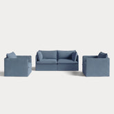 Modular Outdoor Washable 2-Seater Sofa + Armchair Set | Classic Canvas in Ocean