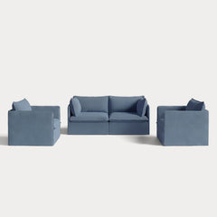 Modular Outdoor Washable 2-Seater Sofa + Armchair Set | Classic Canvas in Ocean