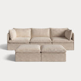 Modular Outdoor Washable 3-Seater + Bench Ottoman | Alfresco Boucle in Cashew