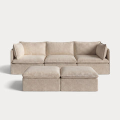 Modular Outdoor Washable 3-Seater + Bench Ottoman | Alfresco Boucle in Cashew