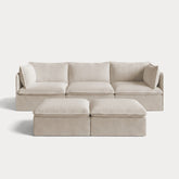 Modular Outdoor Washable 3-Seater + Bench Ottoman | Nano Slubweave in Chai