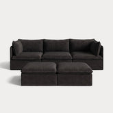Modular Outdoor Washable 3-Seater + Bench Ottoman | Classic Canvas in Charcoal
