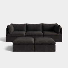 Modular Outdoor Washable 3-Seater + Bench Ottoman | Classic Canvas in Charcoal