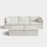Modular Outdoor Washable 3-Seater + Bench Ottoman | Classic Canvas in Cloud