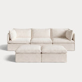 Modular Outdoor Washable 3-Seater + Bench Ottoman | Alfresco Boucle in Creme