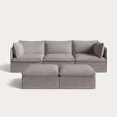 Modular Outdoor Washable 3-Seater + Bench Ottoman | Nano Slubweave in Haze Gray