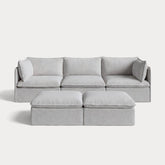 Modular Outdoor Washable 3-Seater + Bench Ottoman | Nano Slubweave in Mist