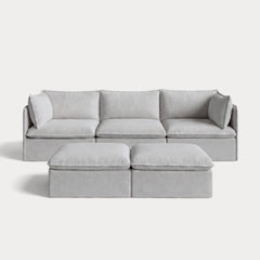 Modular Outdoor Washable 3-Seater + Bench Ottoman | Nano Slubweave in Mist