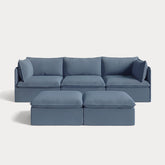 Modular Outdoor Washable 3-Seater + Bench Ottoman | Classic Canvas in Ocean