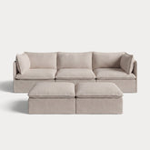 Modular Outdoor Washable 3-Seater + Bench Ottoman | Classic Canvas in Sand