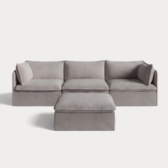 Modular Outdoor Washable 3-Seater + Ottoman | Nano Slubweave in Haze Gray