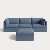 Modular Outdoor Washable 3-Seater + Ottoman | Classic Canvas in Ocean