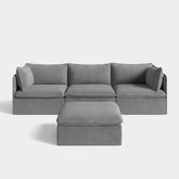 Modular Outdoor Washable 3-Seater + Ottoman | Classic Canvas in Stone Gray