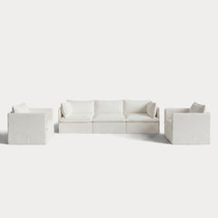 Modular Outdoor Washable 3-Seater Sofa + Armchair Set | Classic Canvas in Cloud