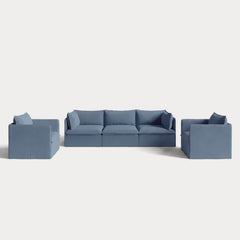 Modular Outdoor Washable 3-Seater Sofa + Armchair Set | Classic Canvas in Ocean