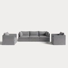 Modular Outdoor Washable 3-Seater Sofa + Armchair Set | Classic Canvas in Stone Gray