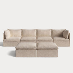 Modular Outdoor Washable 4-Seater + Bench Ottoman | Alfresco Boucle in Cashew