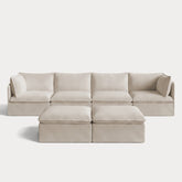 Modular Outdoor Washable 4-Seater + Bench Ottoman | Nano Slubweave in Chai