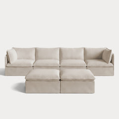 Modular Outdoor Washable 4-Seater + Bench Ottoman | Nano Slubweave in Chai