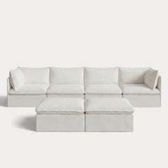 Modular Outdoor Washable 4-Seater + Bench Ottoman | Classic Canvas in Cloud