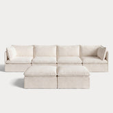Modular Outdoor Washable 4-Seater + Bench Ottoman | Alfresco Boucle in Creme