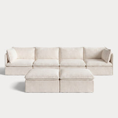 Modular Outdoor Washable 4-Seater + Bench Ottoman | Alfresco Boucle in Creme