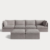 Modular Outdoor Washable 4-Seater + Bench Ottoman | Nano Slubweave in Haze Gray