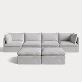 Modular Outdoor Washable 4-Seater + Bench Ottoman | Nano Slubweave in Mist
