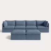 Modular Outdoor Washable 4-Seater + Bench Ottoman | Classic Canvas in Ocean