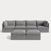 Modular Outdoor Washable 4-Seater + Bench Ottoman | Classic Canvas in Stone Gray