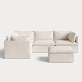Modular Outdoor Washable 4-Seater Corner Sectional + Ottoman | Alfresco Boucle in Creme