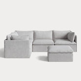 Modular Outdoor Washable 4-Seater Corner Sectional + Ottoman | Nano Slubweave in Mist