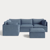Modular Outdoor Washable 4-Seater Corner Sectional + Ottoman | Classic Canvas in Ocean