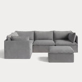 Modular Outdoor Washable 4-Seater Corner Sectional + Ottoman | Classic Canvas in Stone Gray