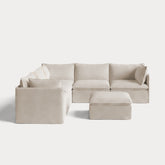 Modular Outdoor Washable 5-Seater Corner Sectional + Ottoman | Nano Slubweave in Chai