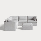 Modular Outdoor Washable 5-Seater Corner Sectional + Ottoman | Nano Slubweave in Mist