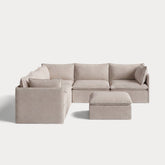 Modular Outdoor Washable 5-Seater Corner Sectional + Ottoman | Classic Canvas in Sand