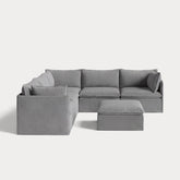 Modular Outdoor Washable 5-Seater Corner Sectional + Ottoman | Classic Canvas in Stone Gray
