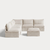 Modular Outdoor Washable 5-Seater Open-Ends Corner Sectional + Ottoman | Nano Slubweave in Chai