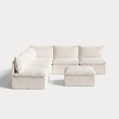 Modular Outdoor Washable 5-Seater Open-Ends Corner Sectional + Ottoman | Alfresco Boucle in Creme
