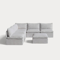 Modular Outdoor Washable 5-Seater Open-Ends Corner Sectional + Ottoman | Nano Slubweave in Mist