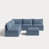 Modular Outdoor Washable 5-Seater Open-Ends Corner Sectional + Ottoman | Classic Canvas in Ocean