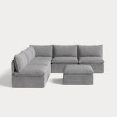 Modular Outdoor Washable 5-Seater Open-Ends Corner Sectional + Ottoman | Classic Canvas in Stone Gray