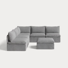 Modular Outdoor Washable 5-Seater Open-Ends Corner Sectional + Ottoman | Classic Canvas in Stone Gray