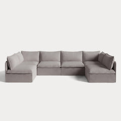 Modular Outdoor Washable 6-Seater Open-Ends U-Sectional | Nano Slubweave in Haze Gray