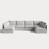 Modular Outdoor Washable 6-Seater Open-Ends U-Sectional | Nano Slubweave in Mist