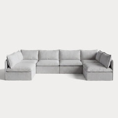 Modular Outdoor Washable 6-Seater Open-Ends U-Sectional | Nano Slubweave in Mist