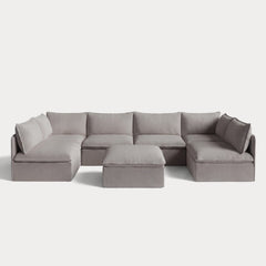 Modular Outdoor Washable 6-Seater Open-Ends U-Sectional + Ottoman | Nano Slubweave in Haze Gray
